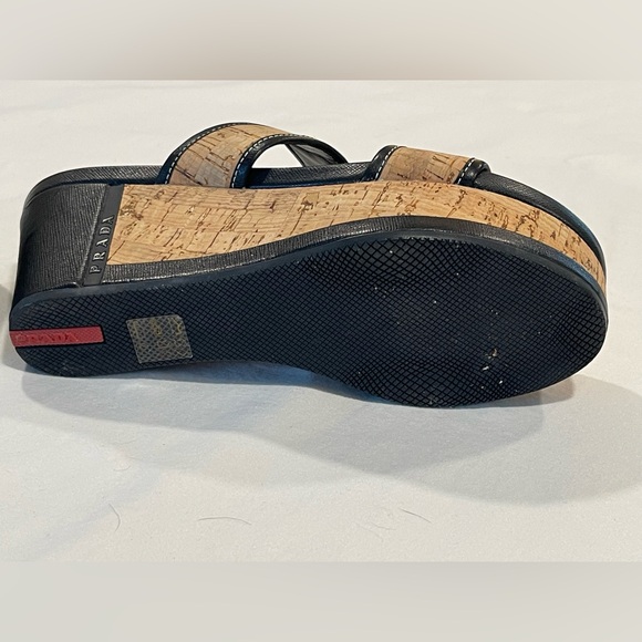 PRADA | Cork Wedge Sandals | Black | Size 37 - Picture 5 of 15